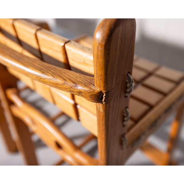 Vintage Studio Handcrafted Oak Counter Stools by John M. Toy - Set of 3 For Sale - Image 11 of 15
