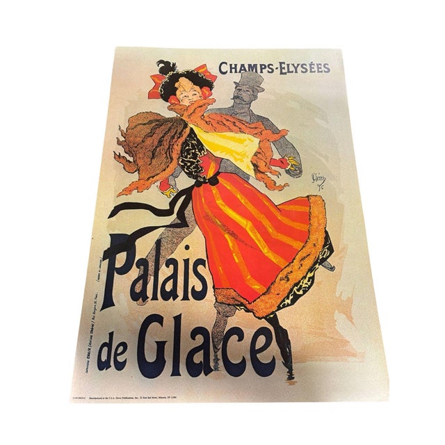 Rare Champs-Élysées Palais de Glace Ad poster on card-stock bursts with Belle Époque elegance. It showcases lively skaters...