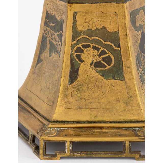Mid 20th Century Chinese Figural Motif Brass Lamp For Sale In New York - Image 6 of 11