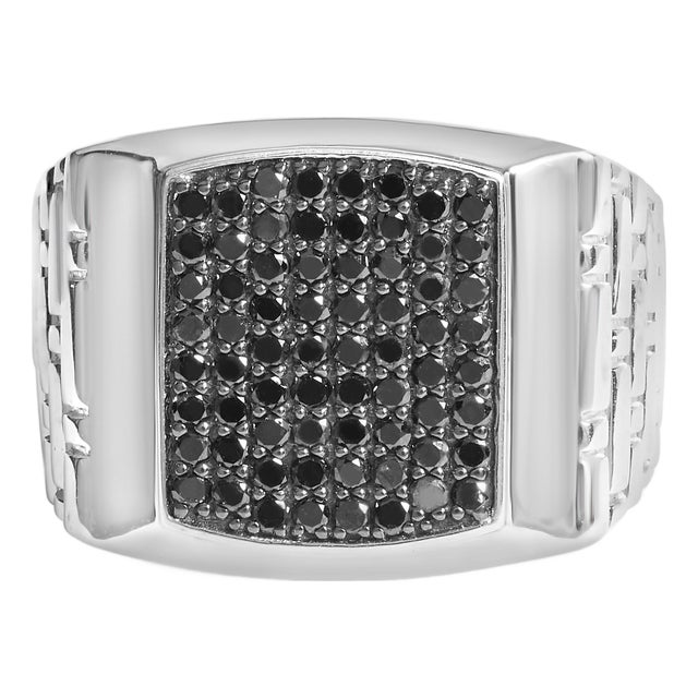.925 Sterling Silver 1 1/4 Cttw Treated Black Diamond Cluster Men's Band Ring (Black Color, I2-I3 Clarity) - Size 11 For Sale