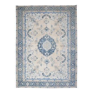 1970s Vintage Persian Handmade Wool Cotton Beige Area Rug For Sale