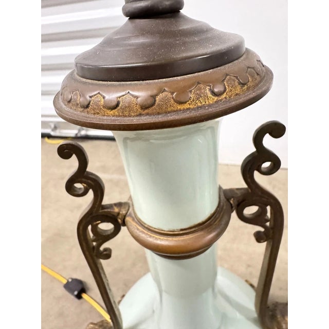 Celadon Antique 19th C French Louis XVI Ormolu & Celadon Porcelain Lamps - A Pair For Sale - Image 8 of 18