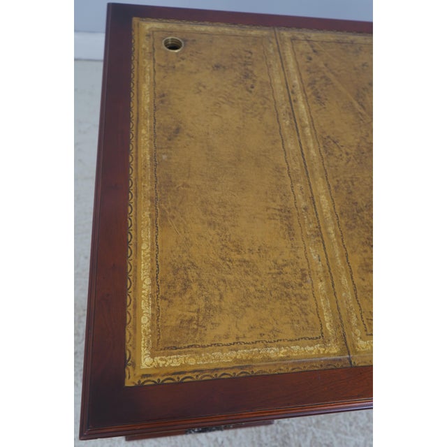 English Leather Top 3 Part Executive Partners Desk For Sale - Image 17 of 18