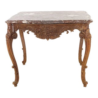 French Oak Régence Period Center Table With Marble Top, Early 18th Century For Sale