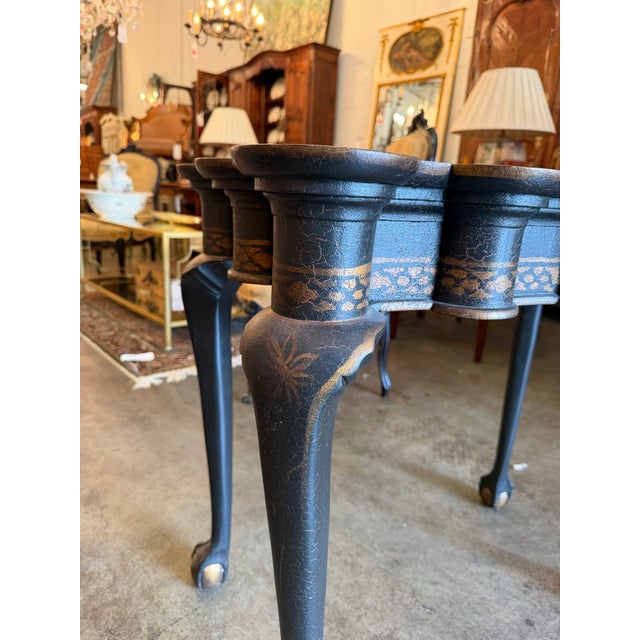 Black Vintage English Queen Anne Chinoiserie Black Lacquer Table For Sale - Image 8 of 8