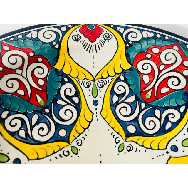 Large Boho Chic Figural Design Hand Painted Pottery Center Piece or Plate For Sale - Image 4 of 8