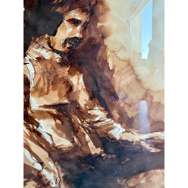 1970s Original 1973 Richard Nicksic Ink Wash Painting Signed Mid-Century Expressionist Figural Art For Sale - Image 5 of 17