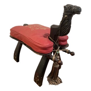 Mid 20th Century Vintage Turkish Camel Saddle Footstool in Red Leather For Sale