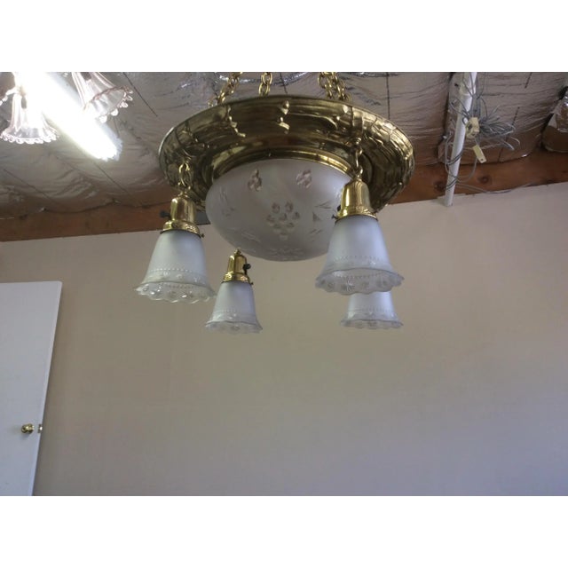 Brass Victorian Brass and Frosted Cut Crystal Chandelier For Sale - Image 8 of 11