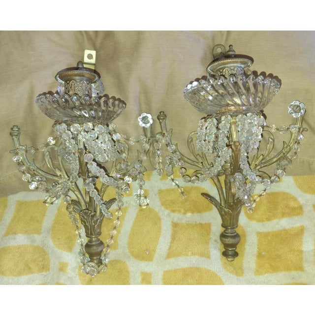 Traditional 19thc French Regency Bronze With Cut Crystal Single Light Wall Sconces a - Pair For Sale - Image 3 of 12