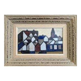 1952 Mid-Century Modern 'Rhythm of Facades' Swedish Geometric Abstract Street Scene Oil Painting, Framed For Sale