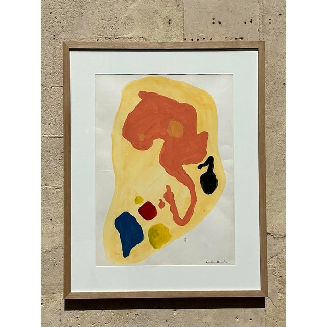 Yellow Vintage Boho Original Abstract Oil Painting on Paper For Sale - Image 8 of 12