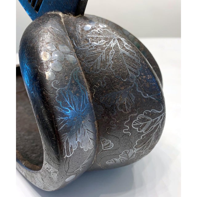 Metal Antique Japanese Iron Stirrups with Silver Inlay Signed For Sale - Image 7 of 18