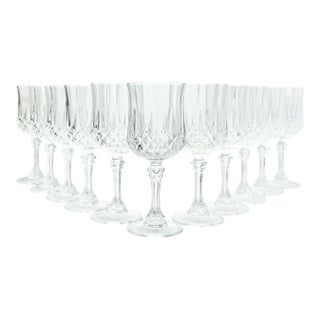 1990s Cristal D’Arques “Longchamp” Crystal Water Glasses - Set of 11 For Sale