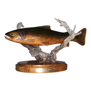 Late 20th Century Brown Trout Wood Sculpture by Craig Fellows