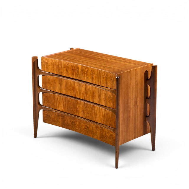 Brown William Hinn Mid Century Walnut Curved Front Lowboy Dresser For Sale - Image 8 of 8
