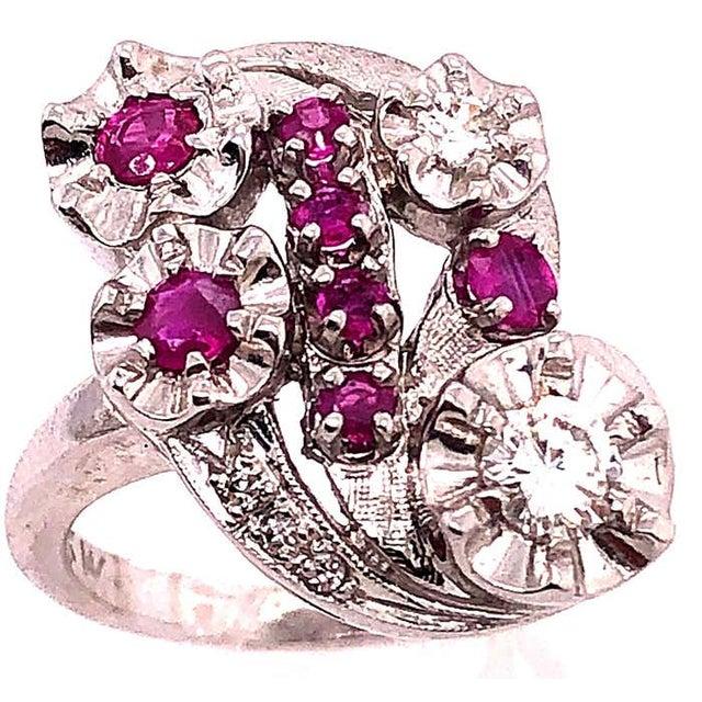 14 Karat White Gold Ruby and Diamond Cocktail Ring, Size 6 For Sale - Image 10 of 10