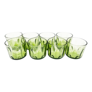 Mid Century Hazel Atlas Avocado Green Glass Thumbprint Rocks Glasses - 7 Pieces
