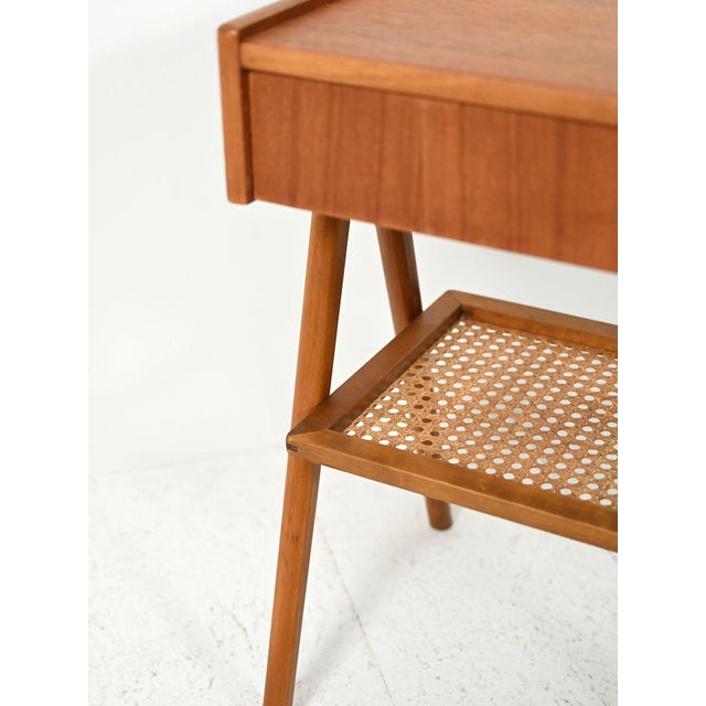 Scandinavian Teak Bedside Table with Vienna Straw, 1950s For Sale - Image 11 of 13