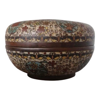 Early 20th Century Meiji/Taisho Period Japanese Cloisonné Lidded Box or Jar With Crane Motif For Sale