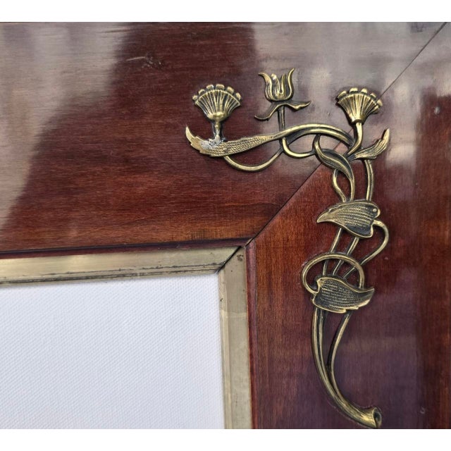 Art Nouveau Mahogany Picture Frame with Brass Floral Mounts, Austria, 1900s For Sale - Image 10 of 10