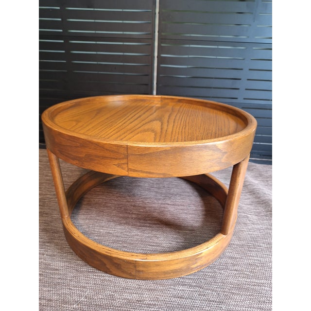 Vintage Post Modern Solid Oak Round End Table For Sale In Mobile - Image 6 of 10
