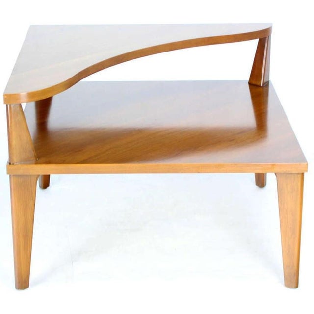 Mid 20th Century Mid 20th Century Pair of Large Square Light Walnut Step Corner End Tables Stands John Stuart MINT For Sale - Image 5 of 9