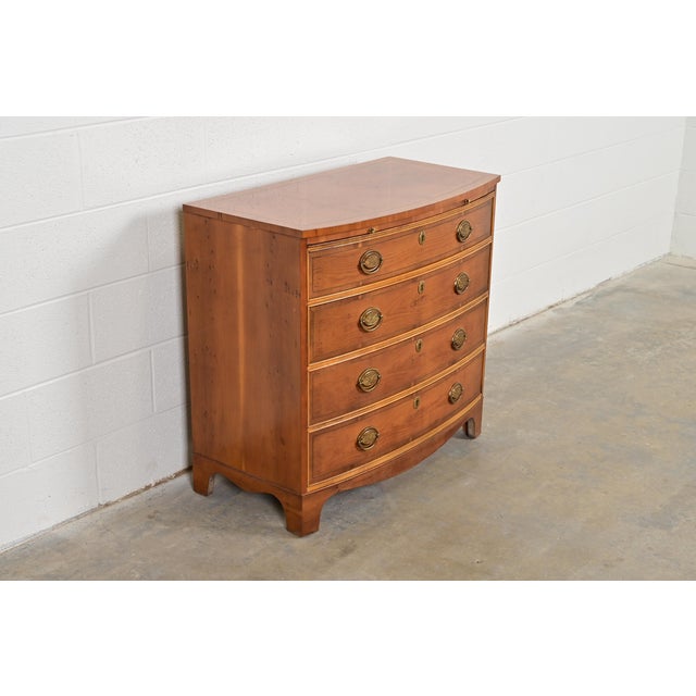 Baker Furniture Company Baker Furniture Georgian English Yew Wood Bow Front Dresser or Chest of Drawers For Sale - Image 4 of 12