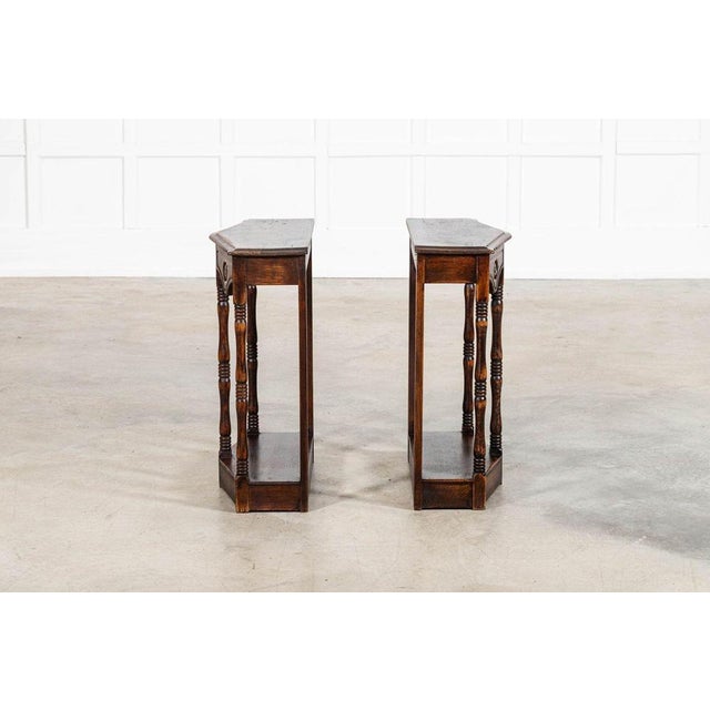 Brown English Oak Side Tables, 1930, Set of 2 For Sale - Image 8 of 17