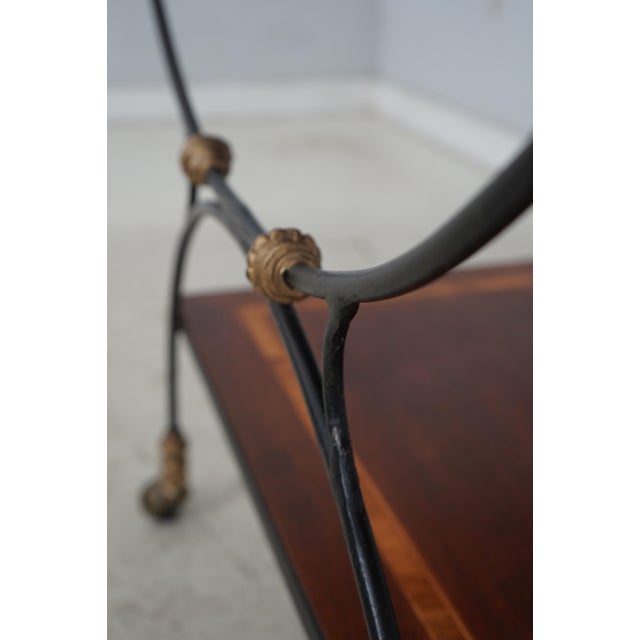 Wrought Iron Mahogany Rolling Bar Cart For Sale - Image 10 of 12
