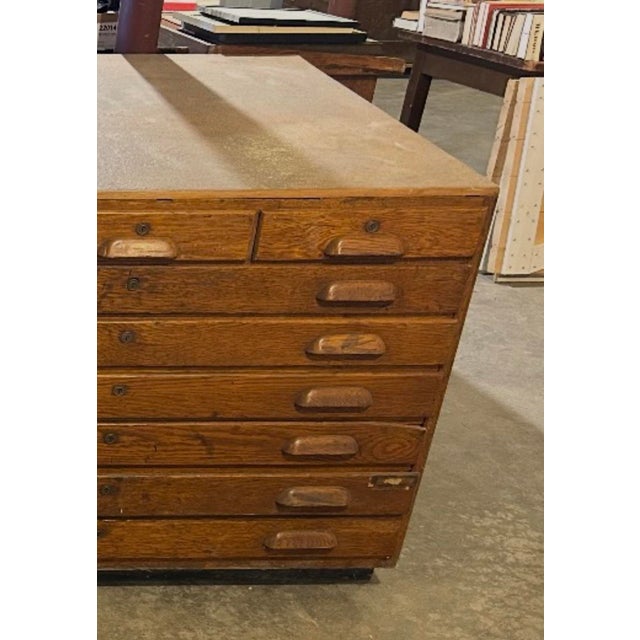 Art Deco Vintage Hamilton Manufacturing Co. Oak Flat File Cabinet For Sale - Image 3 of 5