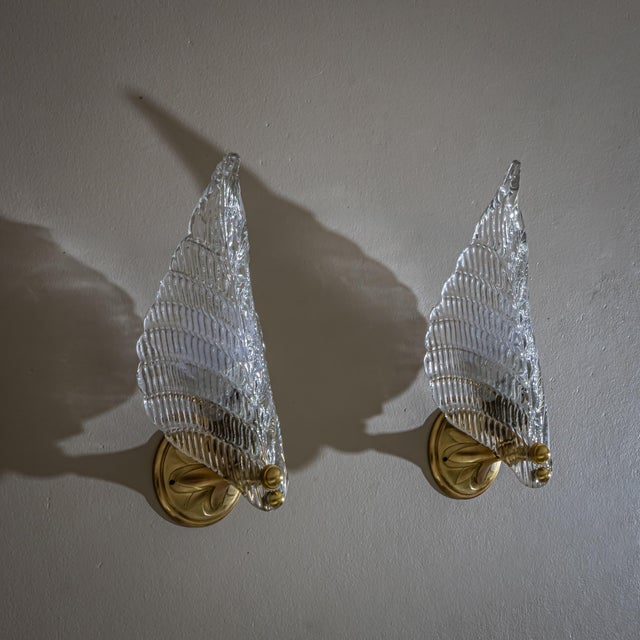 Seguso Vetri d'Arte 1940s Wall Lamps, Attributed to Seguso Vetri D’Arte - Pair For Sale - Image 4 of 6