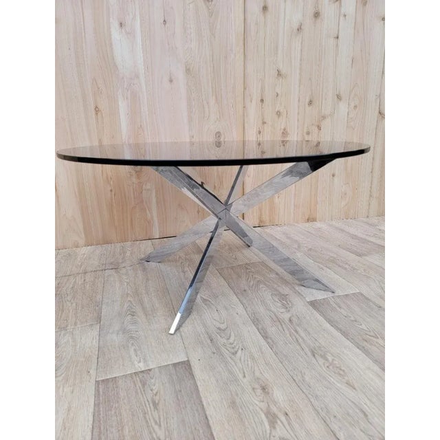 Mid-Century Modern Modern Leon Rosen Pace Collection Chrome JAX-Double X Base Tinted Glass Top Coffee Table For Sale - Image 3 of 6