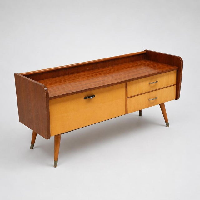 Vintage Low Sideboard Hallway Cabinet with Flap and 2 Drawers For Sale - Image 3 of 6