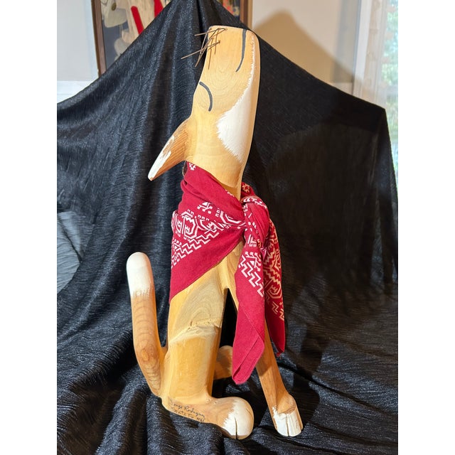 Rustic Vintage Folk Art Howling Coyote Wood Carving by Jorge Rodriguez Santa Fe For Sale - Image 3 of 9