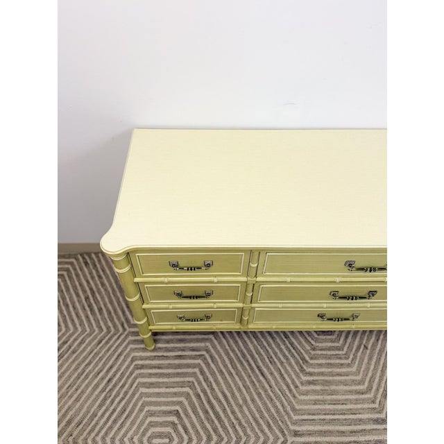 Wood Late 20th Century Henry Link Bali Hai 9 Drawer Dresser Green W/ Mirror Regency Vintage For Sale - Image 7 of 18