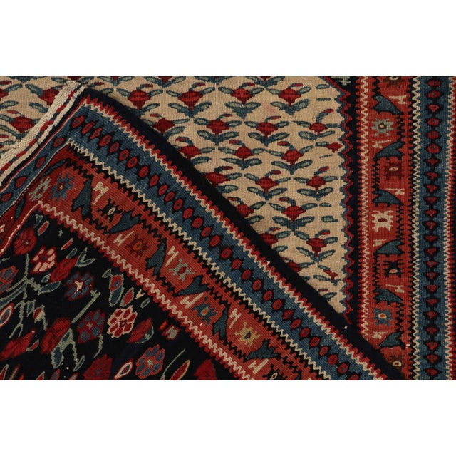 Vintage Persian Senneh Kilim in Beige With Red and Blue Floral Patterns For Sale In New York - Image 6 of 6