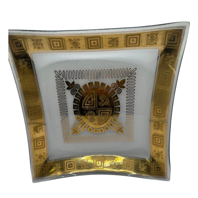 Vintage Mid Century Modern Square Bent Glass Serving Tray With Greek Key Design For Sale - Image 9 of 11