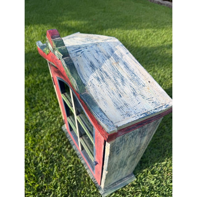 Vintage Handcrafted Folk Art Wall Cabinet With Distressed Polychrome Finish For Sale In Naples, FL - Image 6 of 12