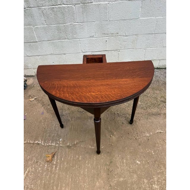 Brown Antique Half Moon Tiger Oak Demi Lune Single Drawer Console Table For Sale - Image 8 of 15