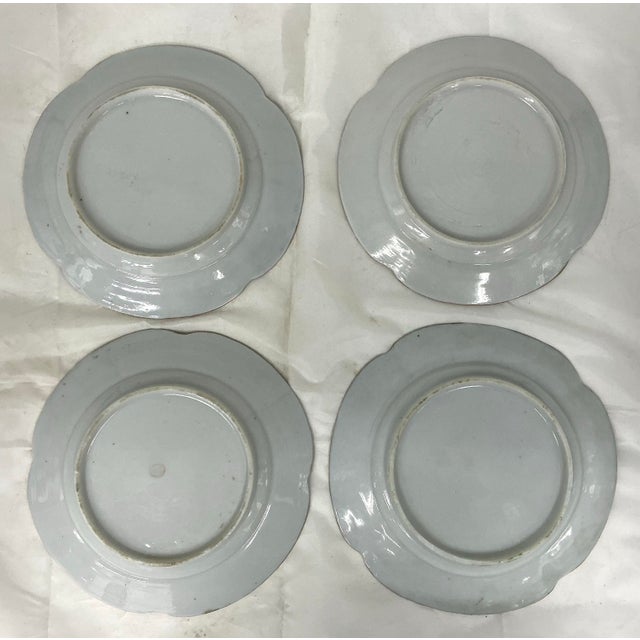Set of 4 Antique Chinese Export Porcelain Famille Verte” Boc Choy Leaf” 6”plates For Sale - Image 4 of 12