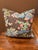 Custom pillows with down inserts Covered in a charming brown linen fabric with colorful whimsical palm trees and animals