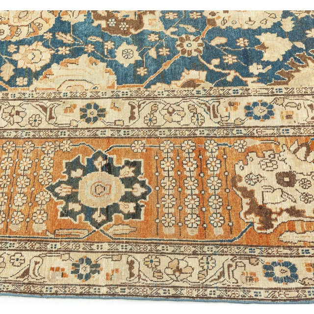 Antique Persian Tabriz Botanic Green Hand Knotted Wool Rug For Sale In New York - Image 6 of 9