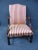 Mahogany Chippendale Style Upholstered Lolling Chair, red striped upholstery, open arms, on mahogany stretcher