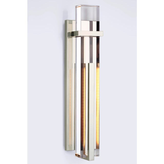 Modern Ian K. Fowler for Visual Comfort Signature Malik Large Sconce in Polished Nickel with Crystal For Sale - Image 3 of 5