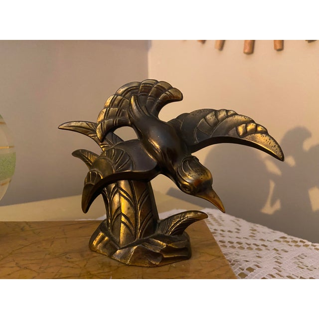 Mid-Century Modern Vintage Art Deco Style Bird Table Lamp With Green Glass Globe and Marble Base For Sale - Image 3 of 9