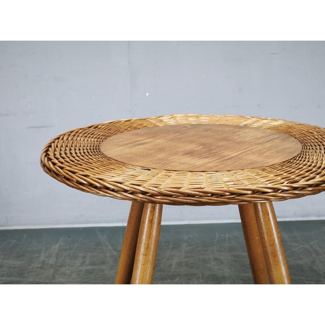 1970s Rattan and Beech Side Table from Jan Kalous, Czechoslovakia, 1970s For Sale - Image 5 of 10