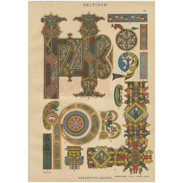 Dolmetsch, Celtic Manuscript Illumination, 1887, Print For Sale