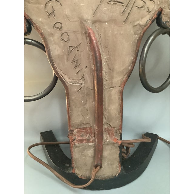 Vintage 1955 Goodwin Artist Signed Handcrafted African Face Iron and Clay Lamp For Sale - Image 12 of 12