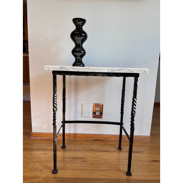 1960s Mediterranean Wrought Iron Marble Side / Occasional Table For Sale - Image 18 of 18